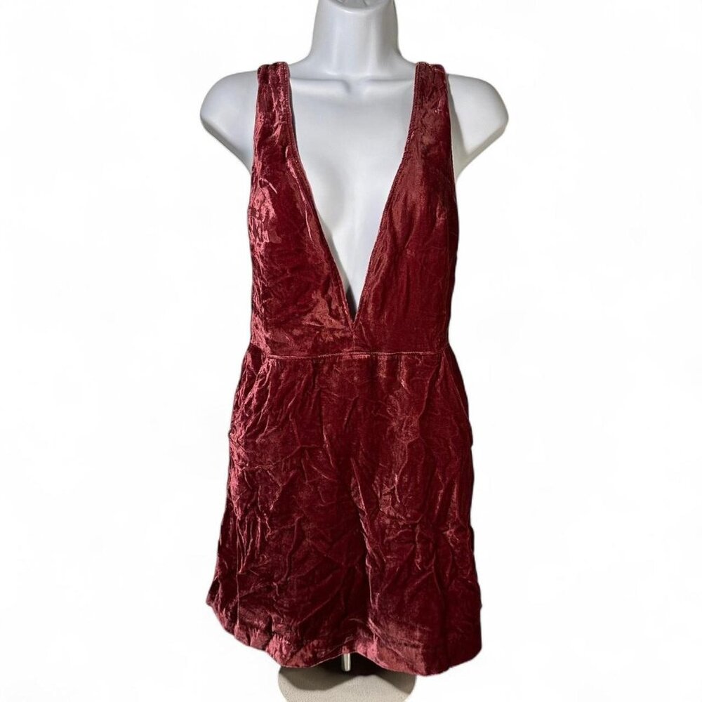 Free People Velvet Cross Strap Mini Dress in Wine